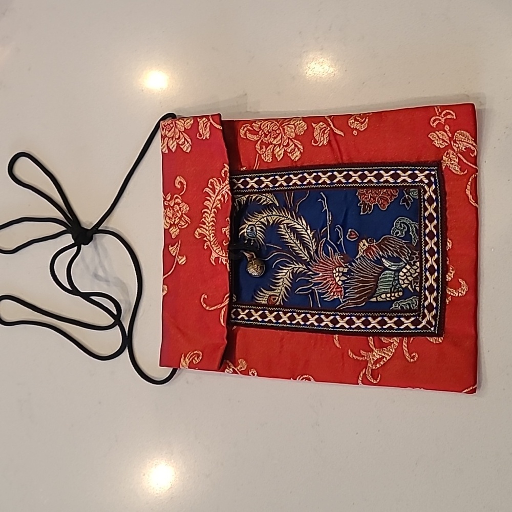 New Vintage Asian Bird of Paradise Envelope Crossbody Silk Purse